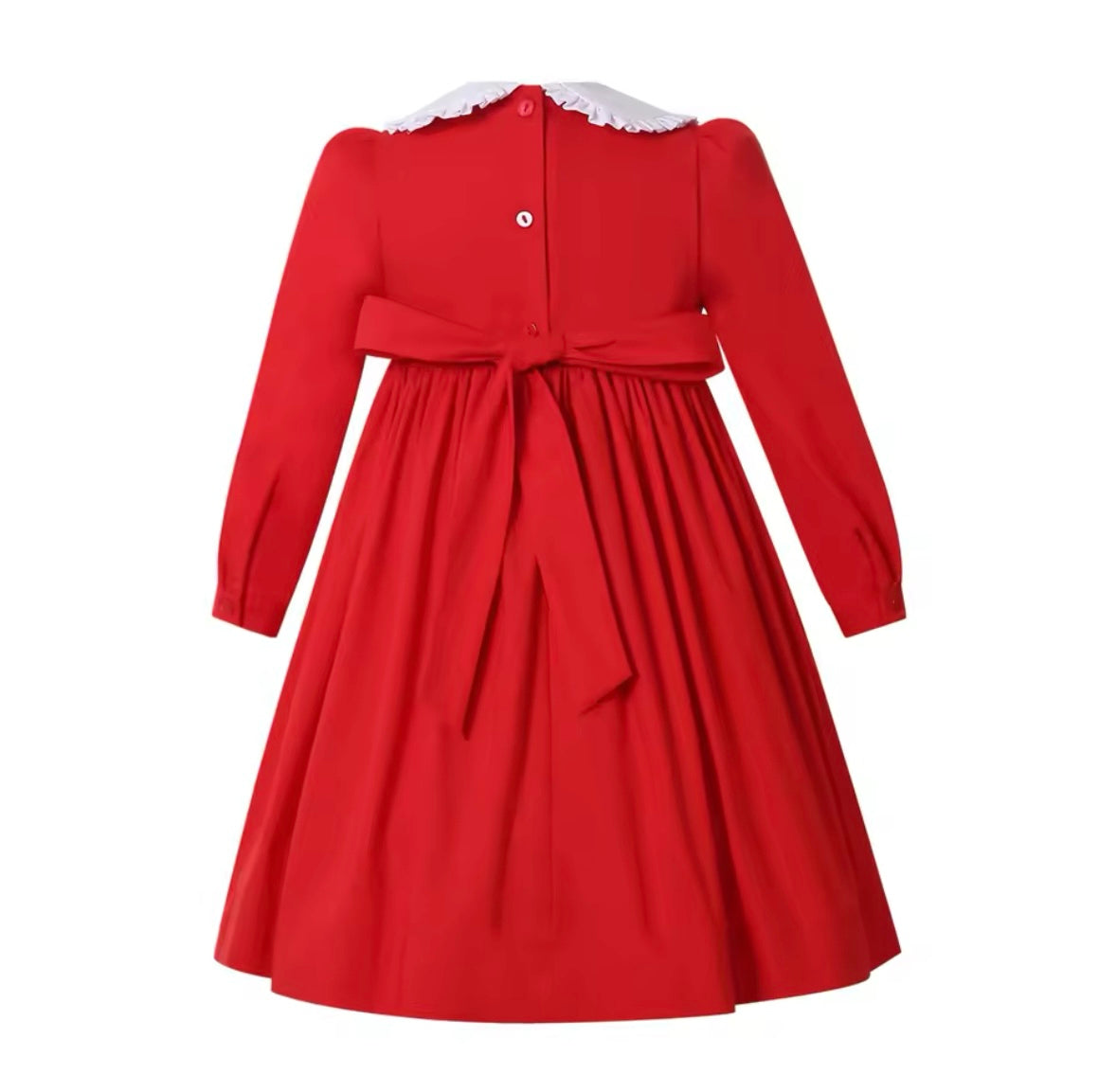 RED SMOCKED SNOWMAN CHRISTMAS DRESS (10-20 WORKING DAYS) – MYDOLLHOUSE