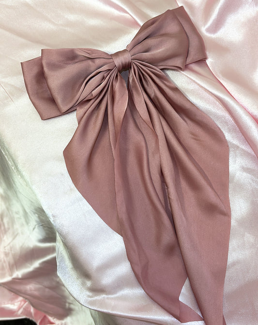MAUVE PERSONALISED SILK LONG TAIL HAIR BOW READY TO SHIP