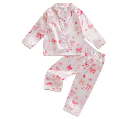 PERSONALISED SATIN BOW AND FLOWER PYJAMAS 2-4 WEEKS