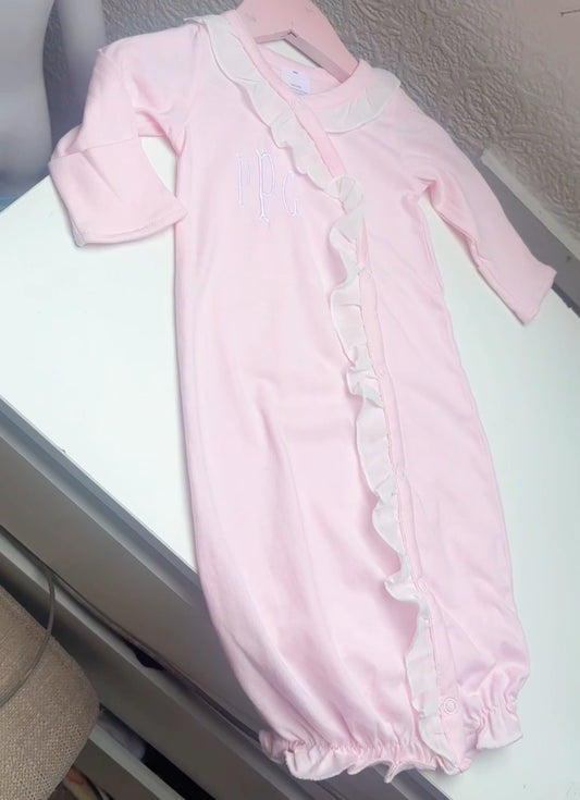 PERSONALISED INITIAL BABY PINK RUFFLE GOWN 10-20 WORKING DAYS