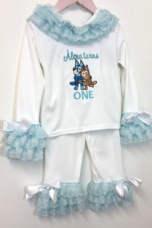 WHITE BLUEY&BINGO PERSONALISED PYJAMAS 2-4 WEEKS