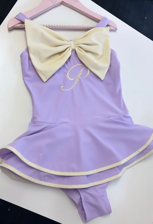 PERSONALISED LILAC AND CREAM BOW SWIMSUIT 2-4 WEEKS
