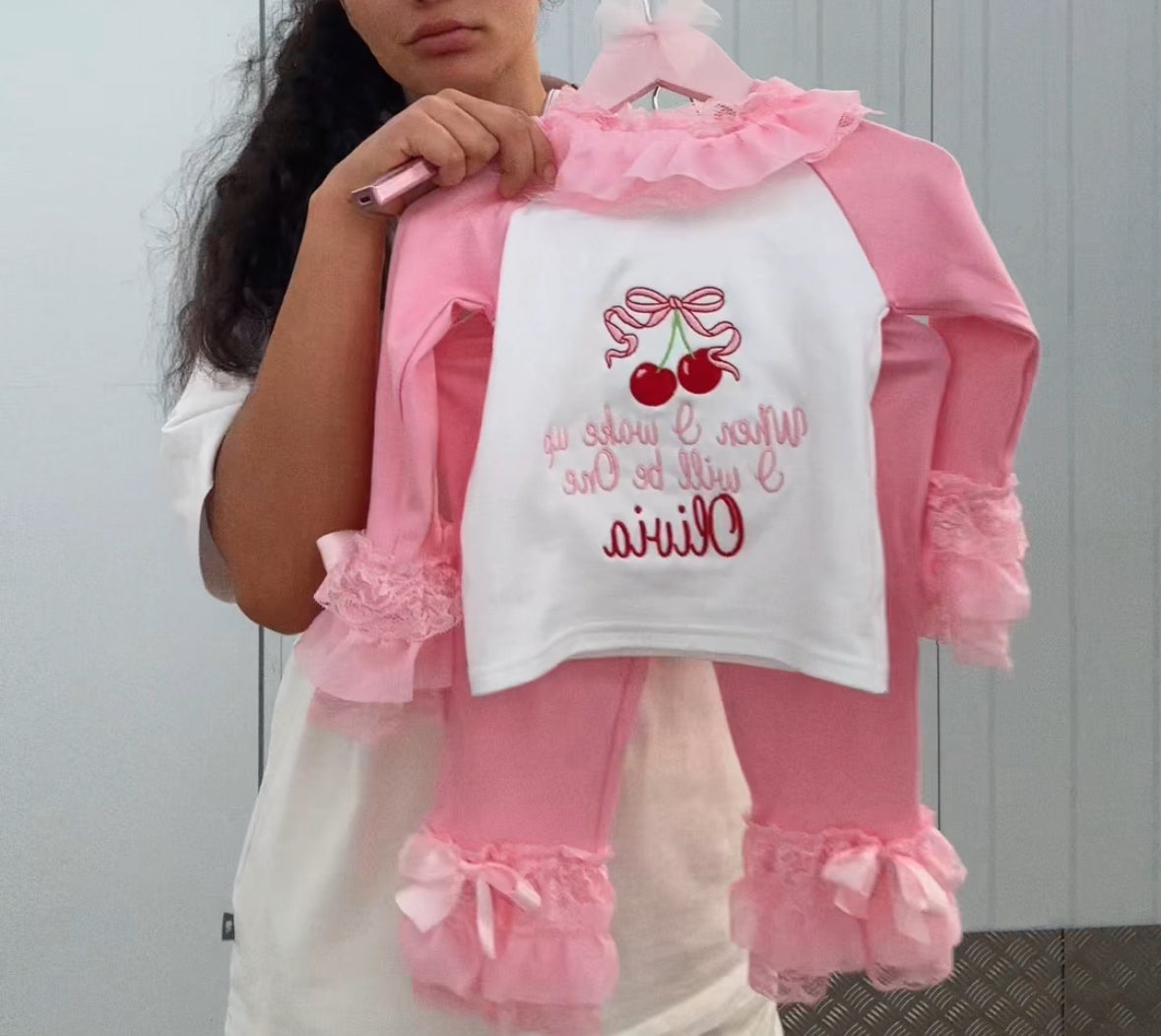 PINK CHERRY PERSONALISED PYJAMAS 1-4 WEEKS