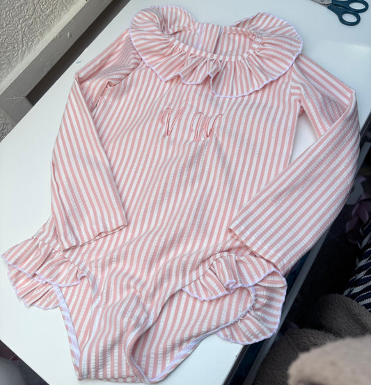 STRIPED LONG SLEEVED PERSONALISED SWIM SUIT 2-4 WEEKS