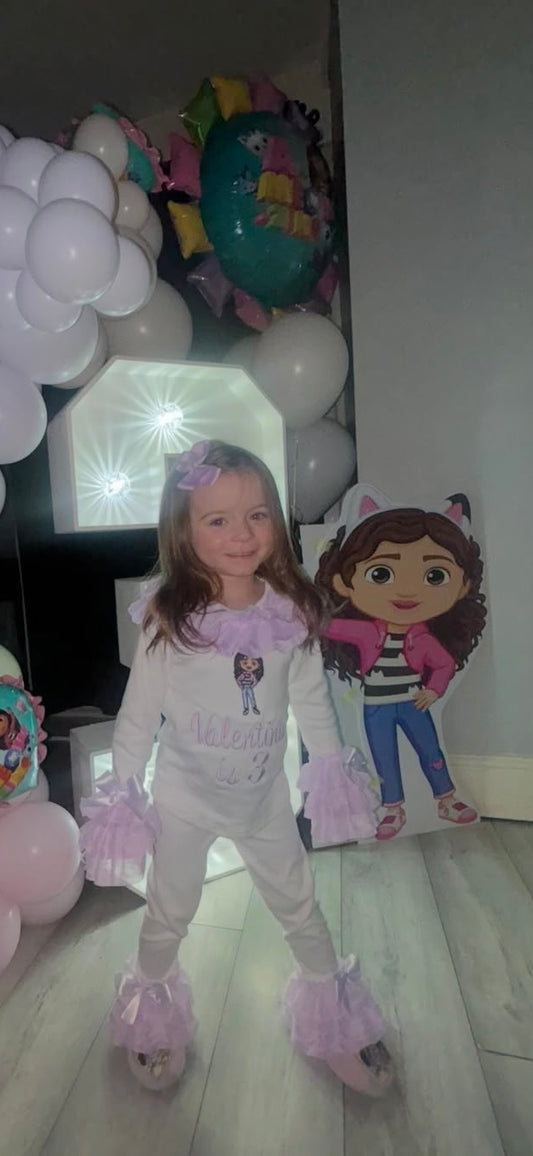 WHITE & LILAC GABBYS DOLLHOUSE PERSONALISED PYJAMAS 2-4 WEEKS