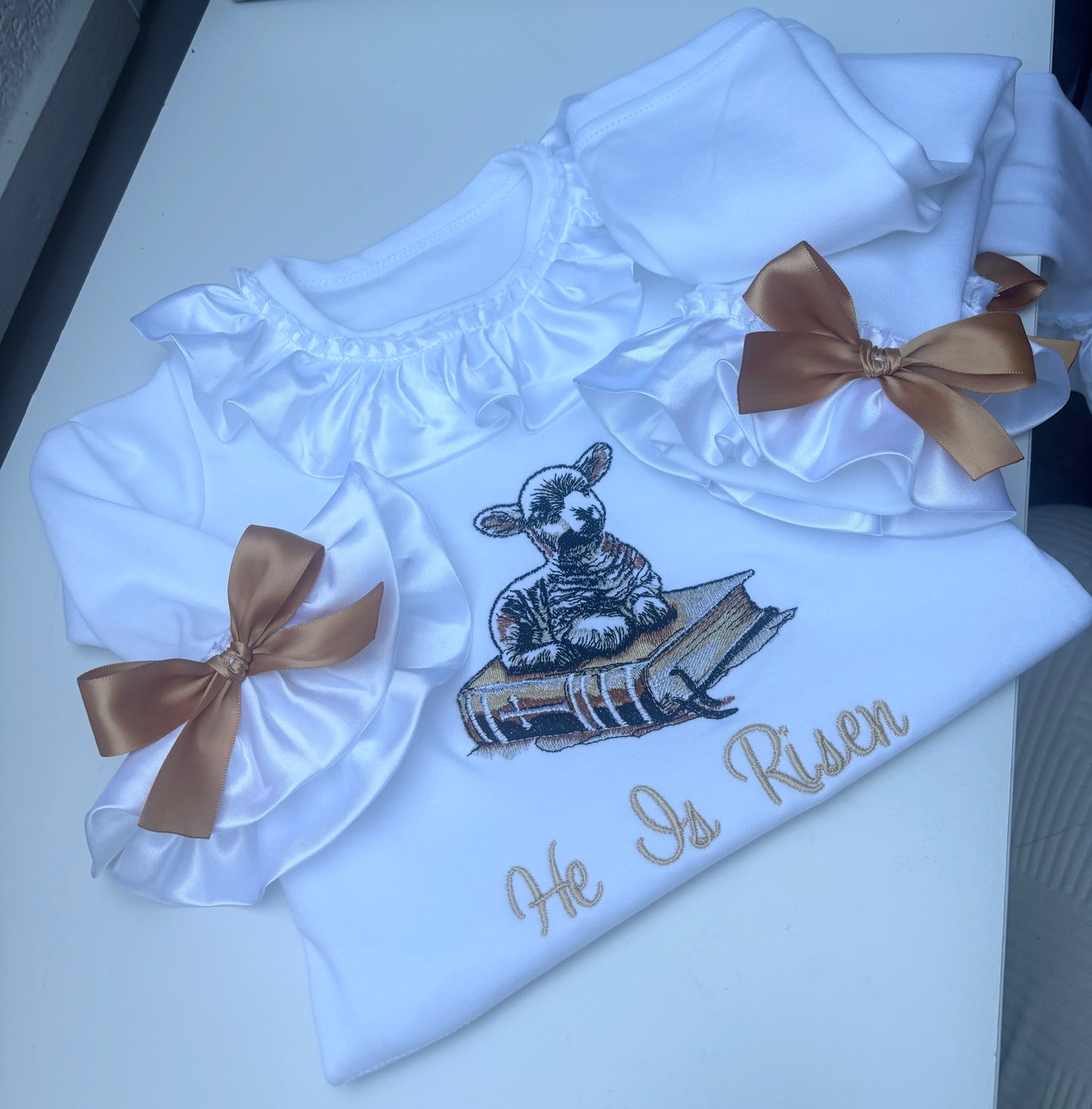 WHITE EASTER LAMB BIBLE PERSONALISED PYJAMAS 2-4 WEEKS