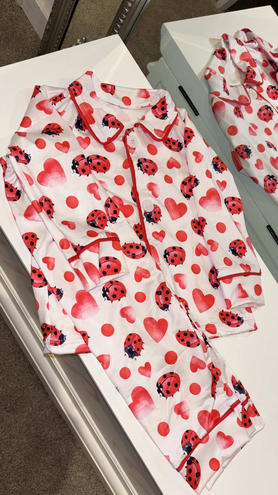 GIRLS & BOYS PERSONALISED MATCHING VALENTINES BUTTON UP PYJAMAS (DISPATCHED BY 3RD FEBRUARY)