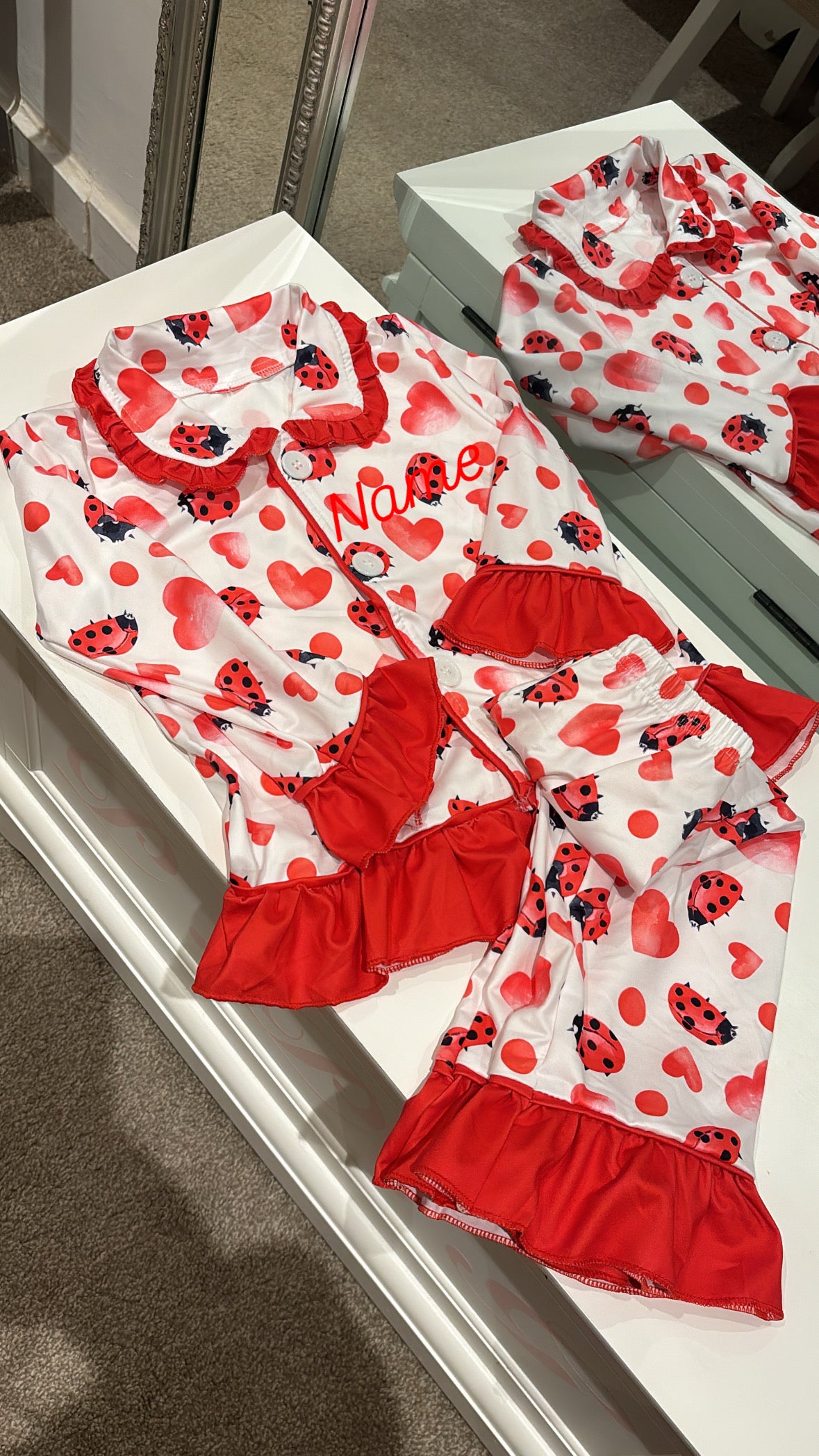 GIRLS & BOYS PERSONALISED MATCHING VALENTINES BUTTON UP PYJAMAS (DISPATCHED BY 3RD FEBRUARY)