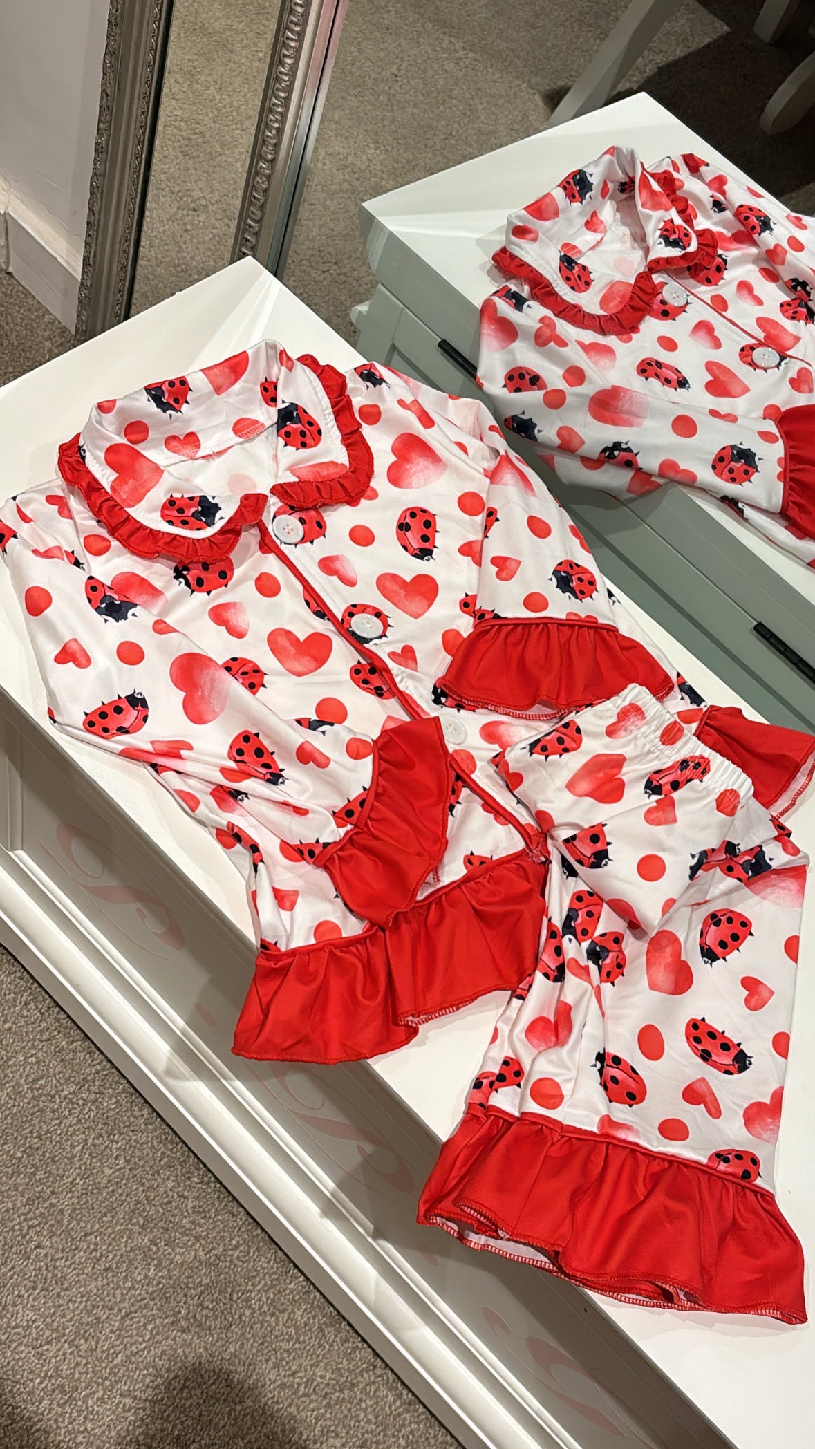 GIRLS & BOYS PERSONALISED MATCHING VALENTINES BUTTON UP PYJAMAS (DISPATCHED BY 3RD FEBRUARY)