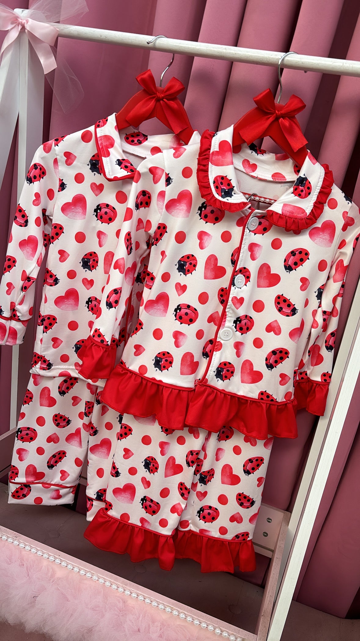 GIRLS & BOYS PERSONALISED MATCHING VALENTINES BUTTON UP PYJAMAS (DISPATCHED BY 3RD FEBRUARY)