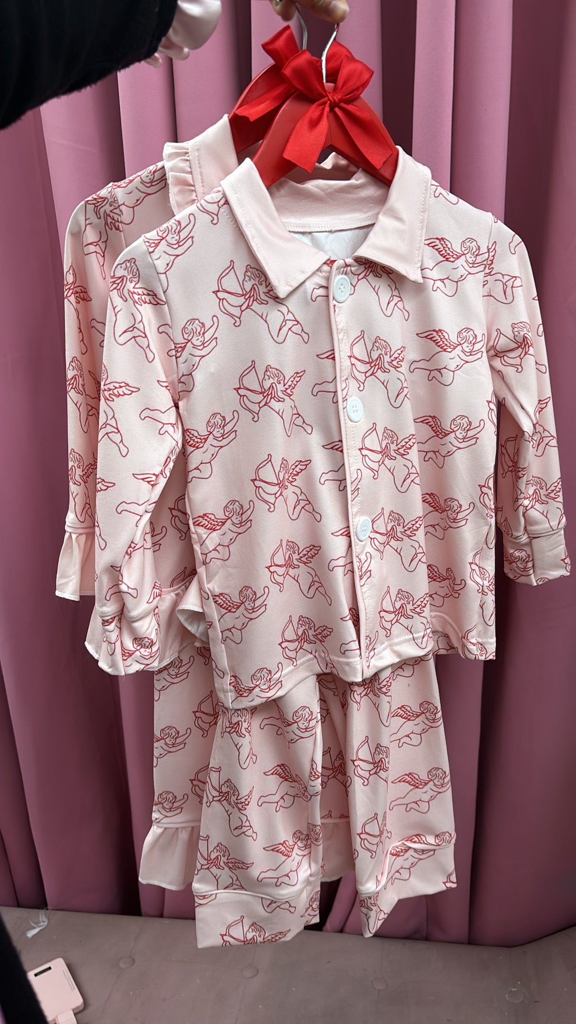 GIRLS & BOYS PERSONALISED MATCHING CUPID VALENTINES BUTTON UP PYJAMAS (DISPATCHED BY 8TH FEBRUARY)