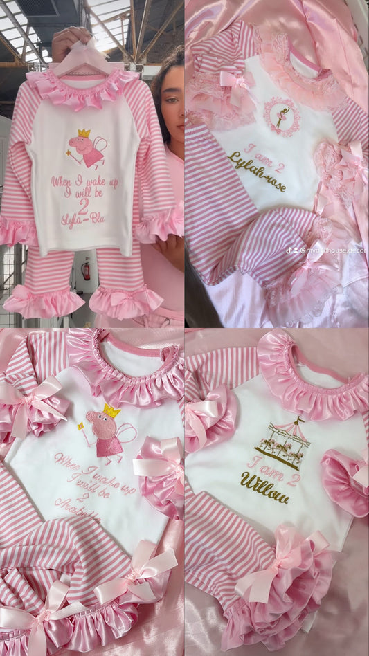 DESIGN YOUR OWN PINK STRIPED CHARACTER PERSONALISED PYJAMAS 2-4 WEEKS