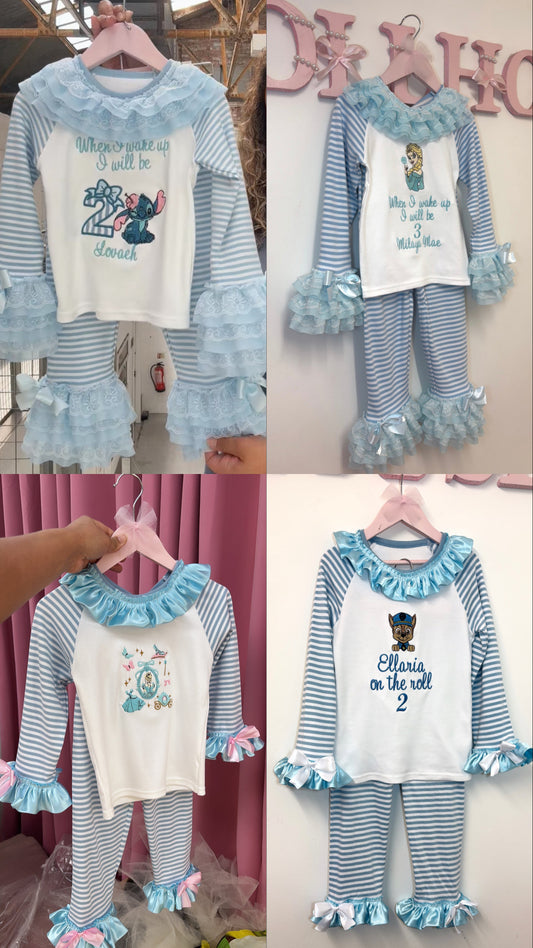 DESIGN YOUR OWN BLUE STRIPED CHARACTER PERSONALISED PYJAMAS 2-4 WEEKS