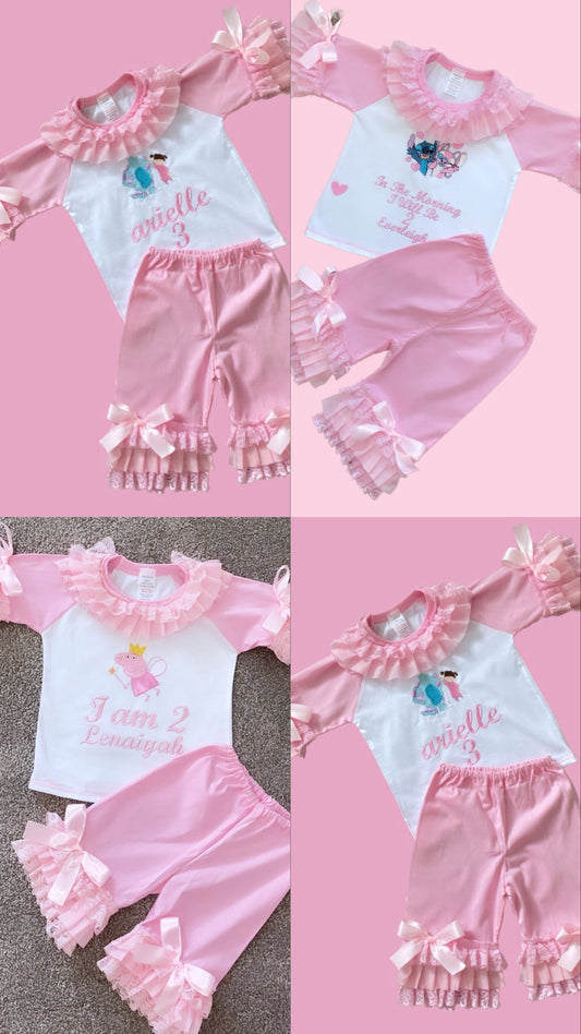(SHORT STYLE) DESIGN YOUR OWN PINK CHARACTER PERSONALISED PYJAMAS 2-4 WEEKS