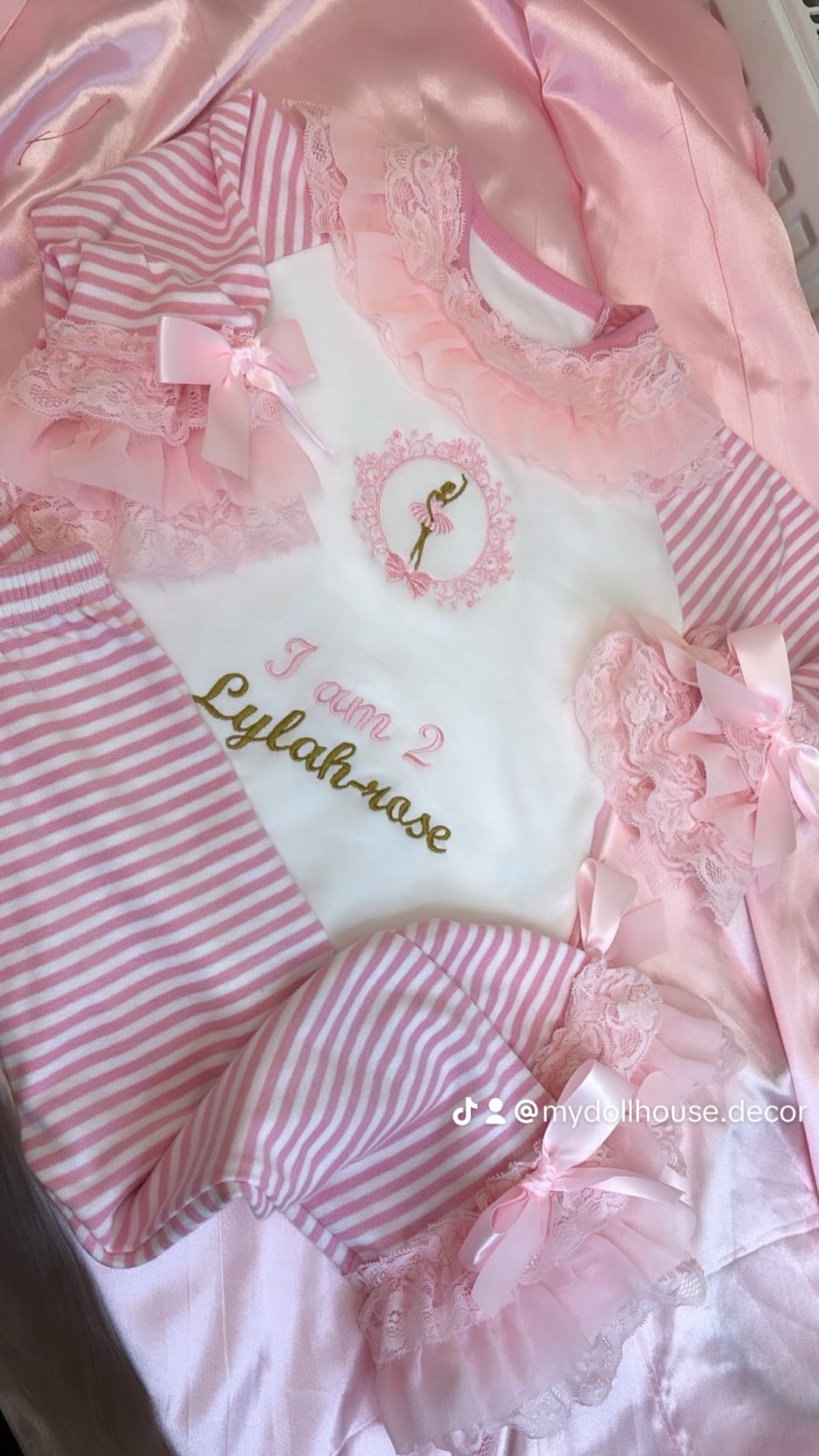 PINK STRIPED BALLERINA PERSONALISED PYJAMAS 1-4 WEEKS