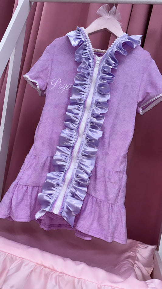 LILAC SATIN FRILL GIRLS BEACH HOLIDAY COVER UP 2-4 WEEKS