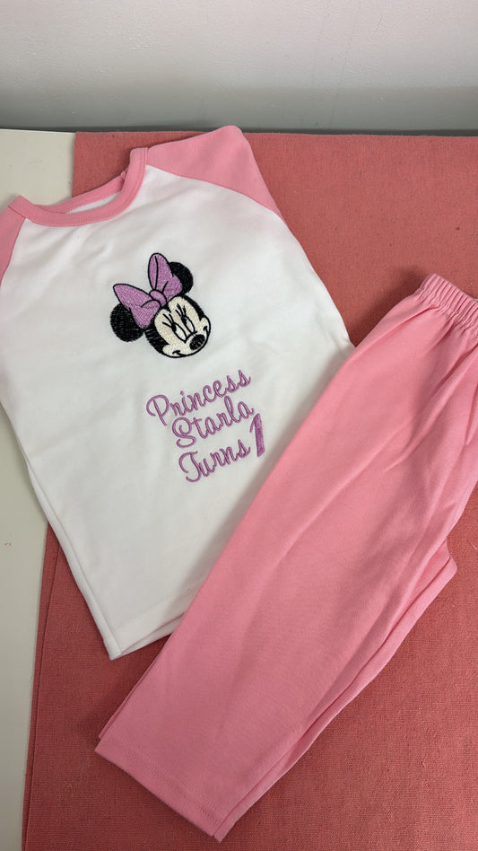 ALREADY PERSONALISED - PINK MINNIE PERSONALISED PYJAMAS 1-2 YEARS 1-4 WEEKS