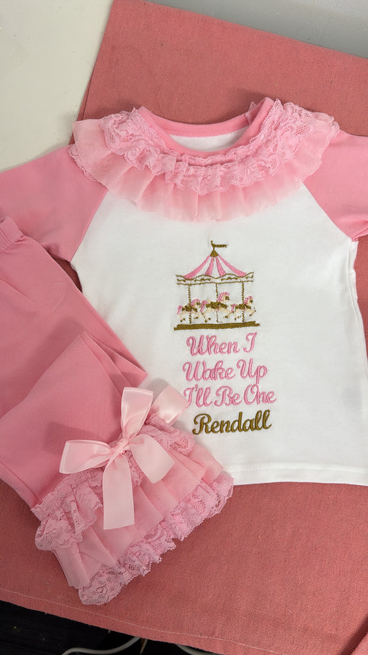 ALREADY PERSONALISED 'RENDALL' PINK CAROUSEL PERSONALISED PYJAMAS 1-2 YEARS (IMMEDIATE DISPATCH)