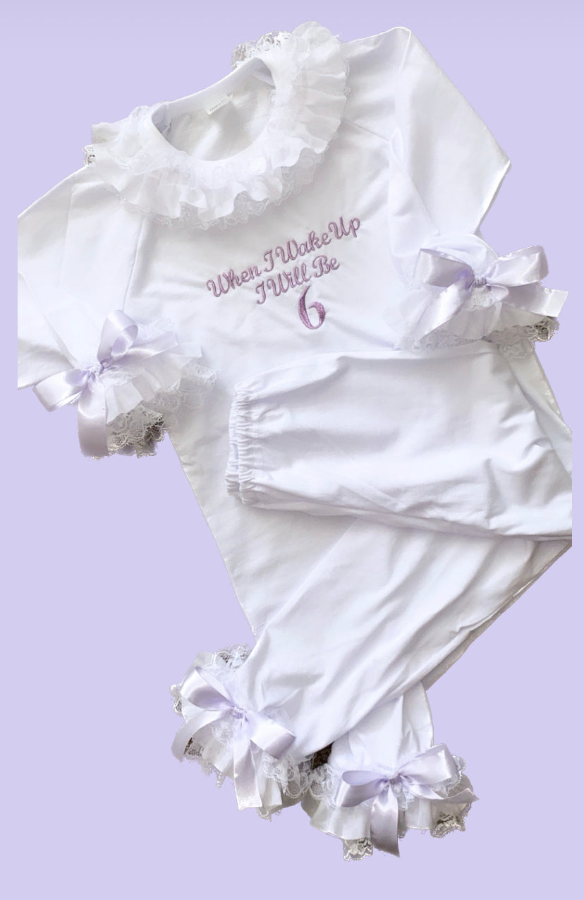 WHITE & LILAC PERSONALISED PYJAMAS 2-4 WEEKS