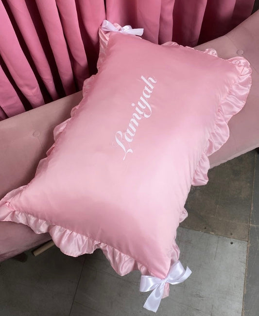SILK FRILLY PERSONALISED PILLOW CASE READY TO PERSONALISE 1-2 WEEKS