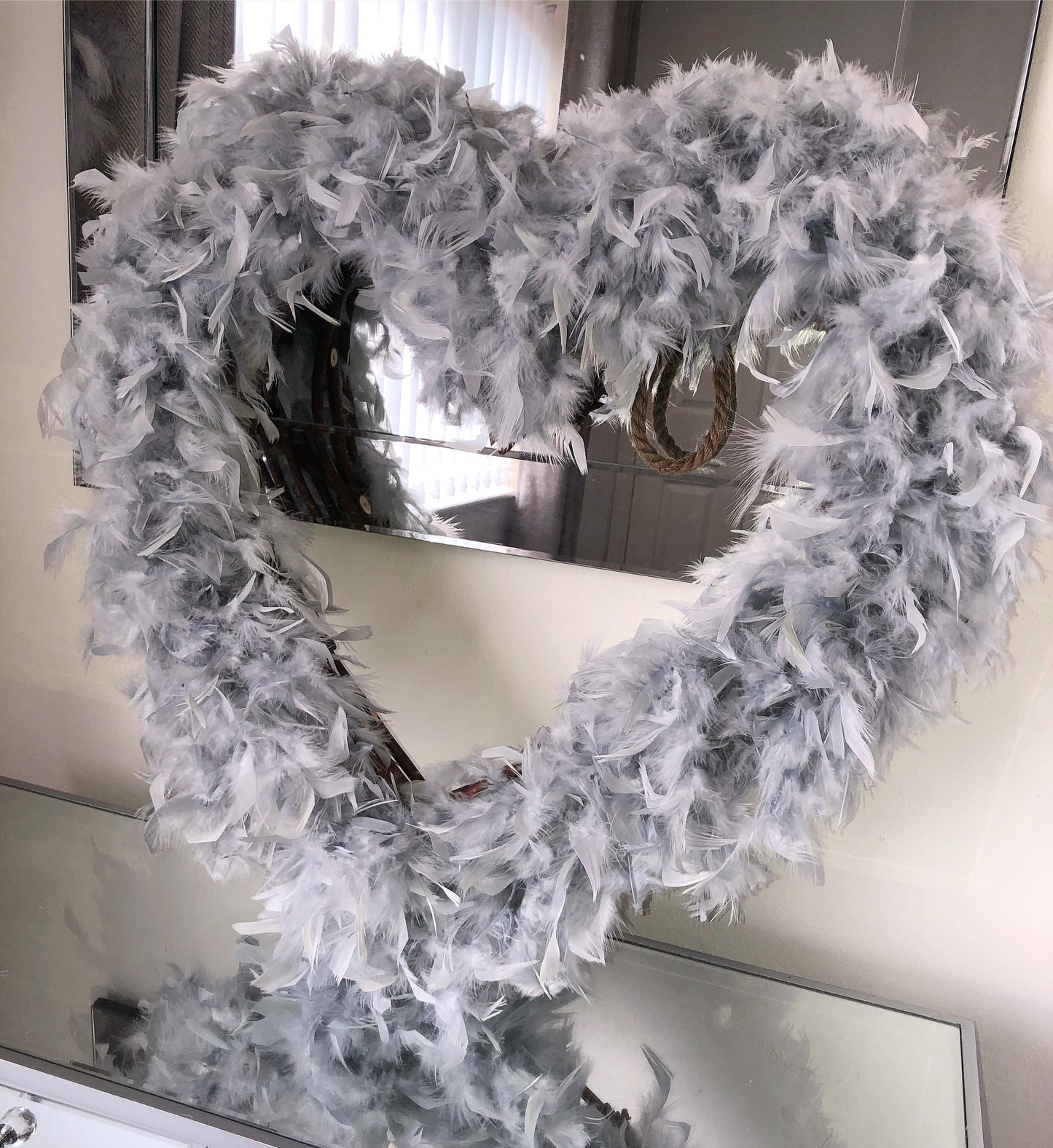Silver Grey Feather Heart Wreath 2-4 WEEKS