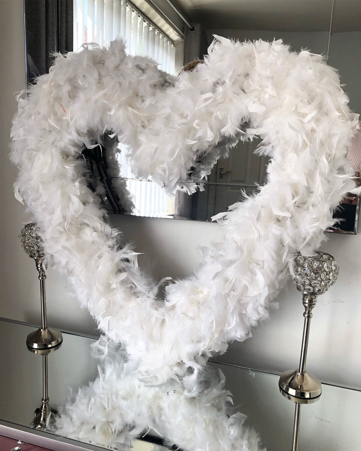 White Feather Heart Wreath 2-4 WEEKS
