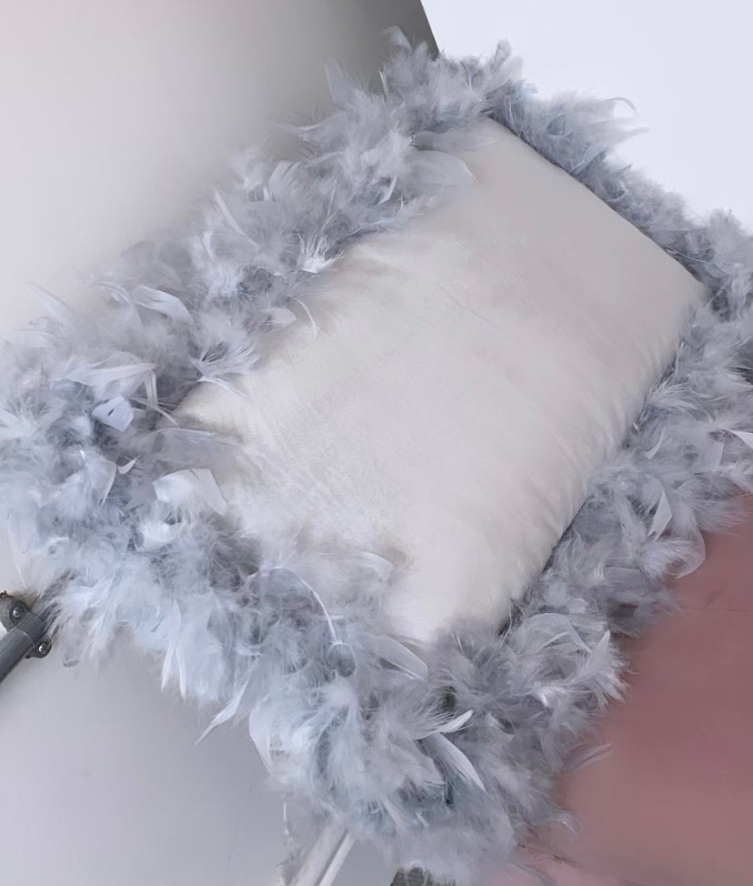 SILVER GREY Rectangle Velvet Feather Cushion 2-4 WEEKS