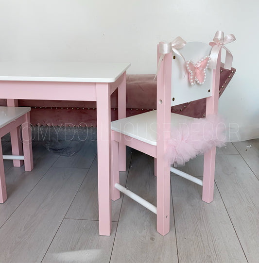 PINK & WHITE BUTTERFLY CHILDREN'S TABLE AND CHAIRS SET 2-4 WEEKS