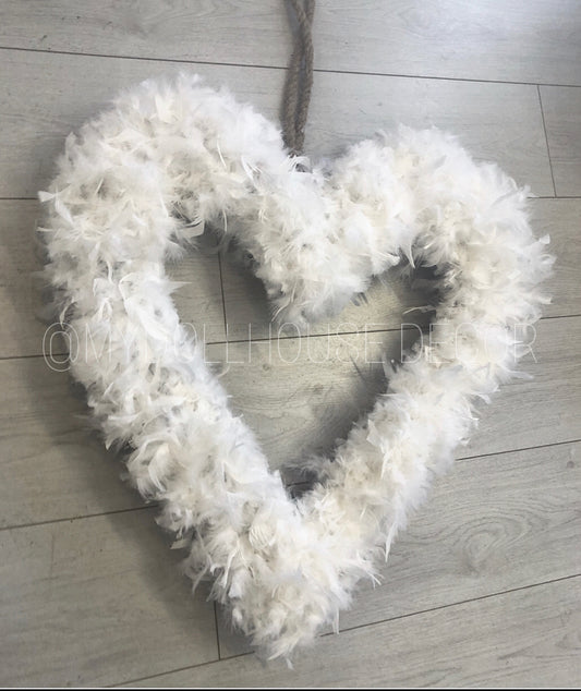 White Feather Heart Wreath 2-4 WEEKS