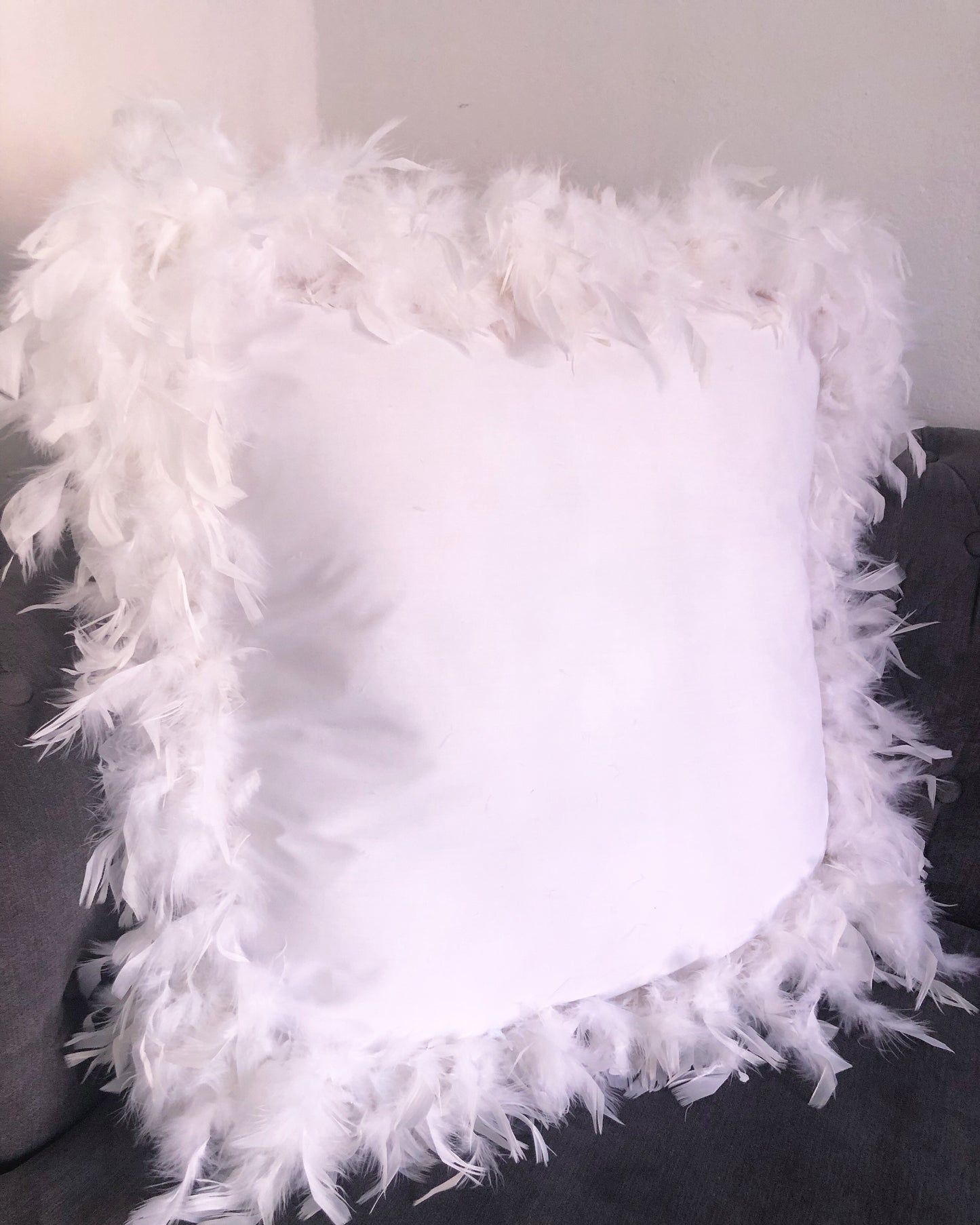 White Feather Trim Cotton Cushion 2-4 WEEKS