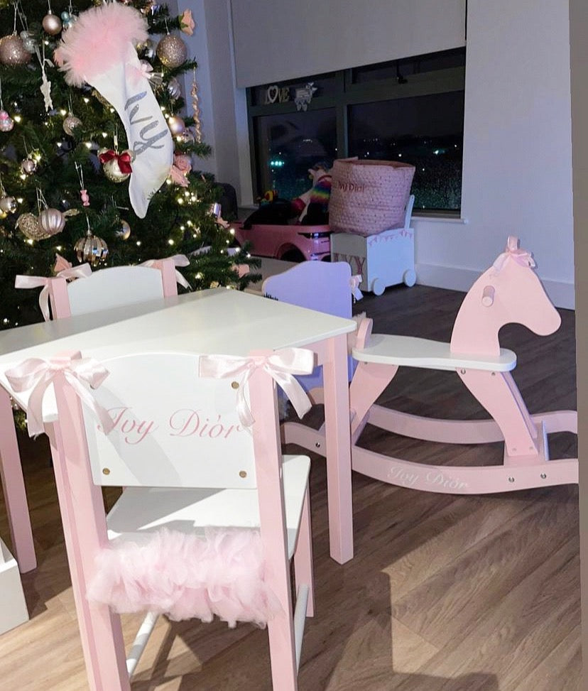PINK & WHITE PERSONALISED CHILDREN'S TABLE AND CHAIRS SET 2-4 WEEKS