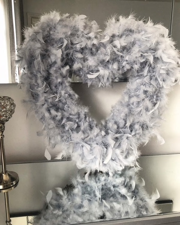 Silver Grey Feather Heart Wreath 2-4 WEEKS