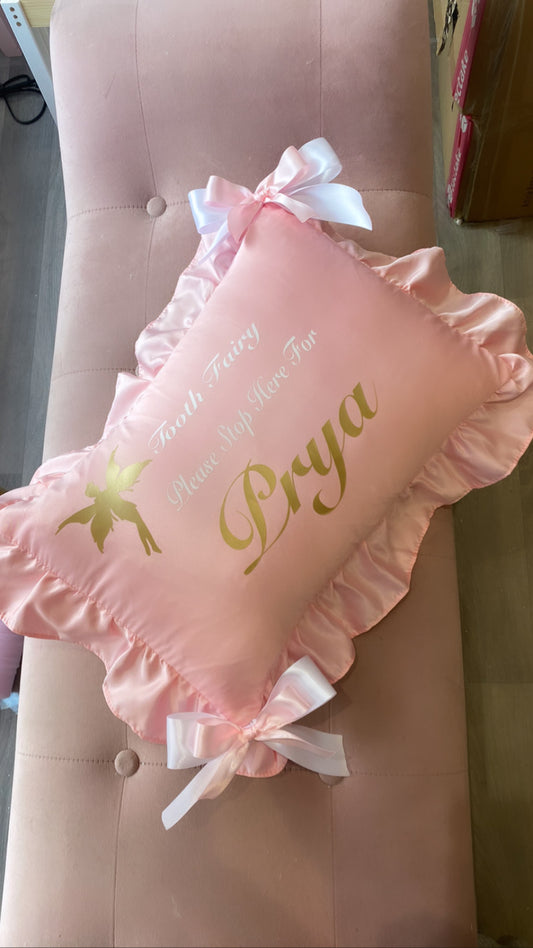 PINK SILK FRILLY TOOTH FAIRY CUSHION 1-2 WEEKS