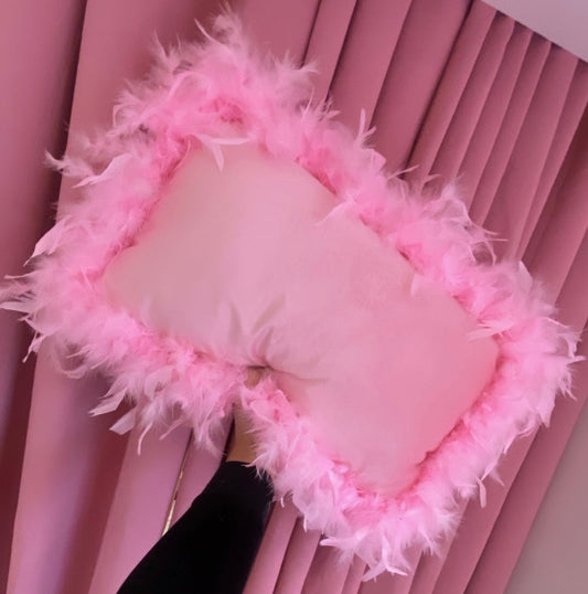 BRIGHT PINK Rectangle Velvet Feather Cushion- READY TO SHIP