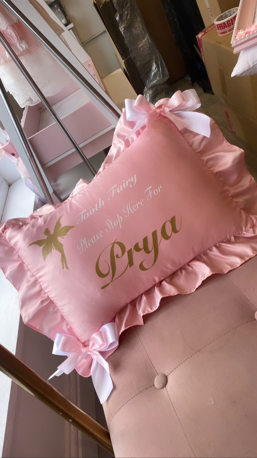 PINK SILK FRILLY TOOTH FAIRY CUSHION 1-2 WEEKS