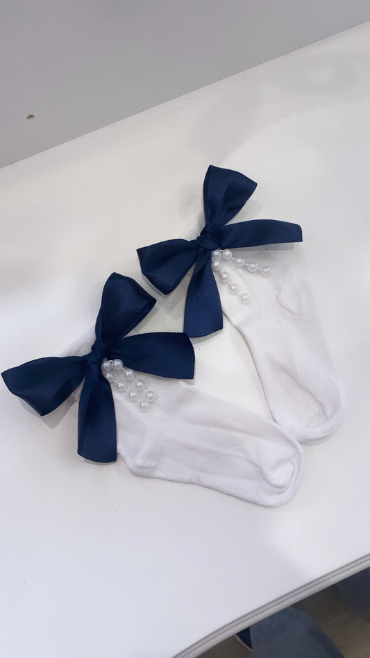 WHITE RIBBON BOW SOCKS 1-2 WEEKS