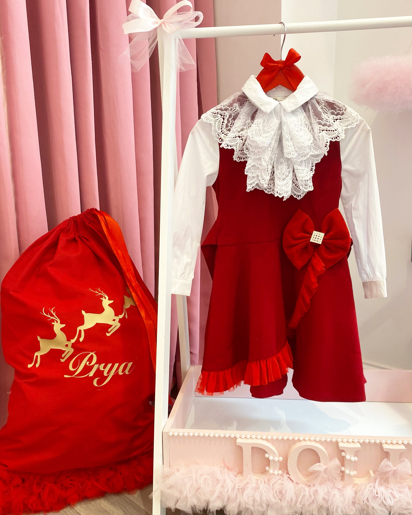 DIANA RED & WHITE LACE COLLAR DRESS 2-3 WEEKS