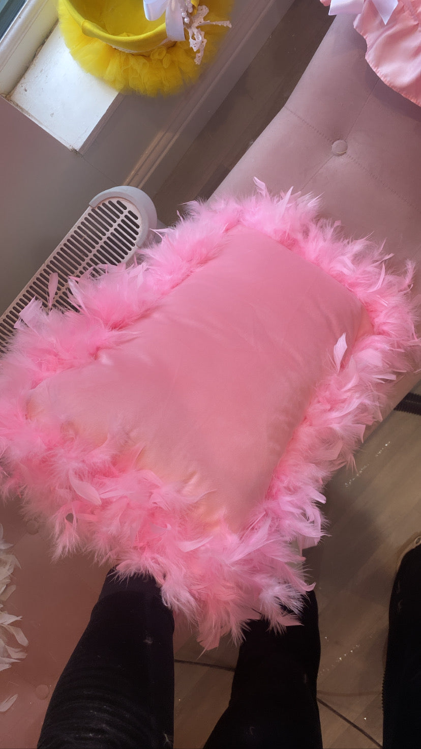 BRIGHT PINK Rectangle Velvet Feather Cushion 2-4 WEEKS